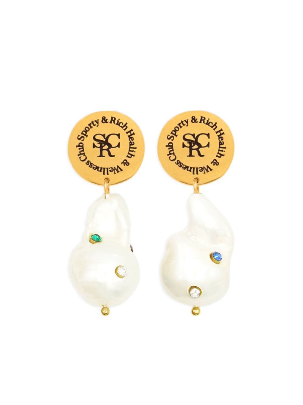 Sporty & Rich rhinestone-embellished pearl earrings - Bianco