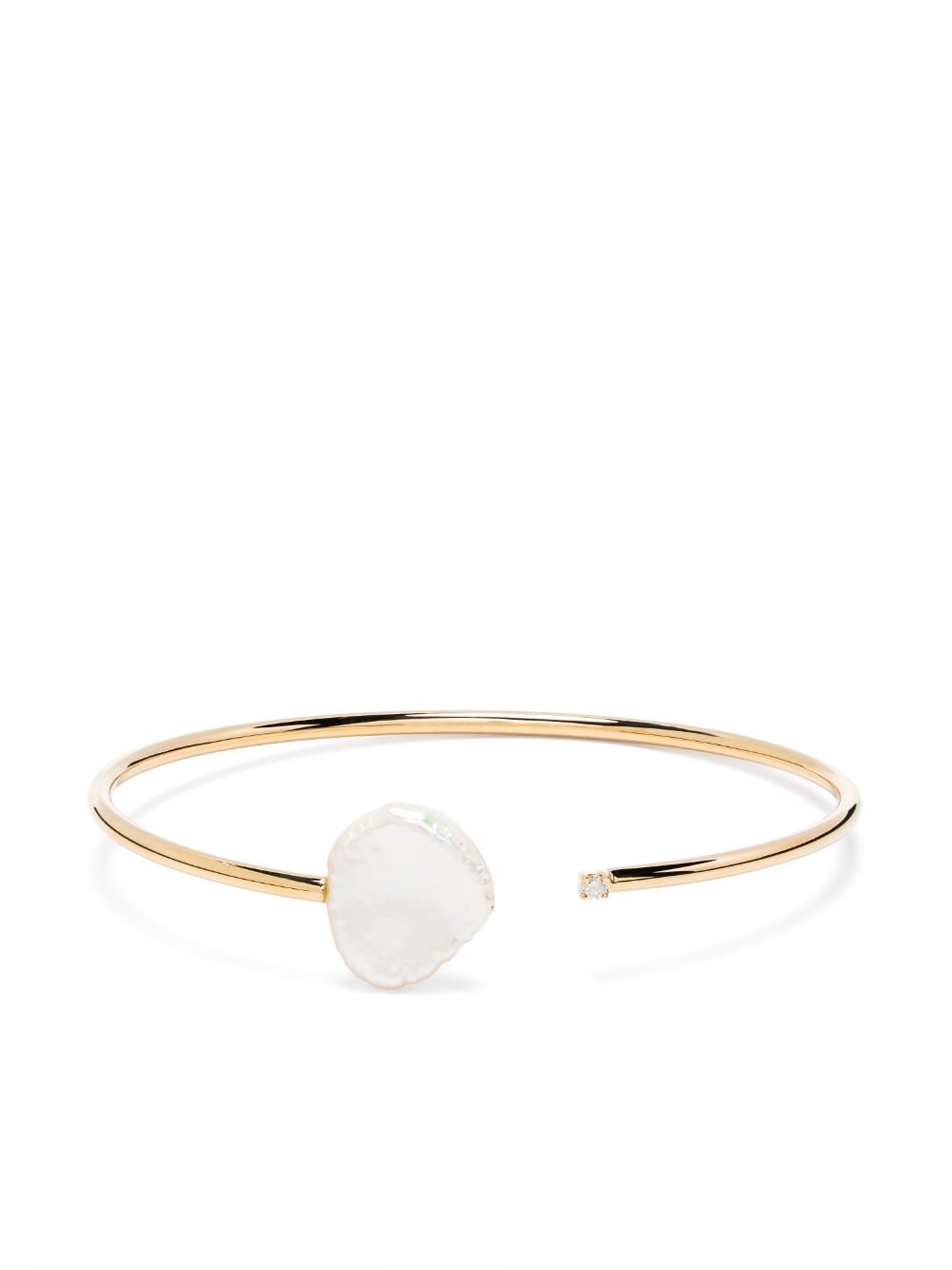 14kt yellow gold pearl and diamond open-cuff bracelet