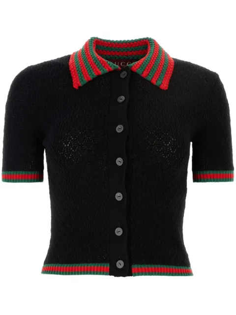 Gucci Web-trim crochet-knit cardigan