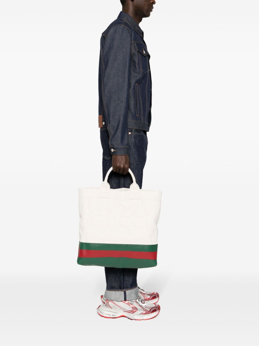 Shop Gucci Logo-embossed Canvas Tote Bag In Neutrals