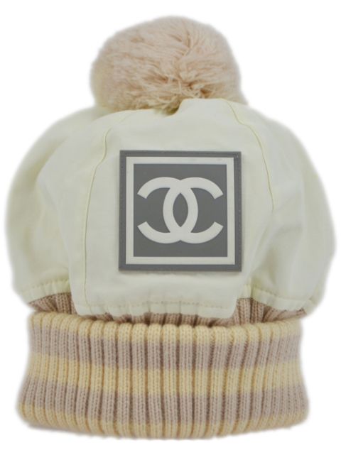 CHANEL 2001 CC-applique ribbed-edge beanie Women