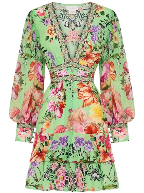 Robe courte en soie à fleurs - Camilla - Modalova