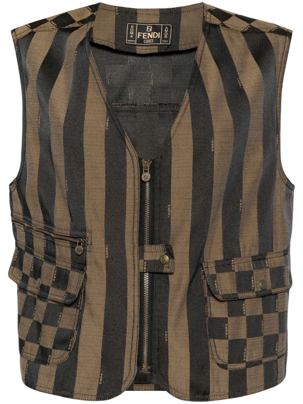 Pre-owned Fendi Pequin Striped Gilet In Brown