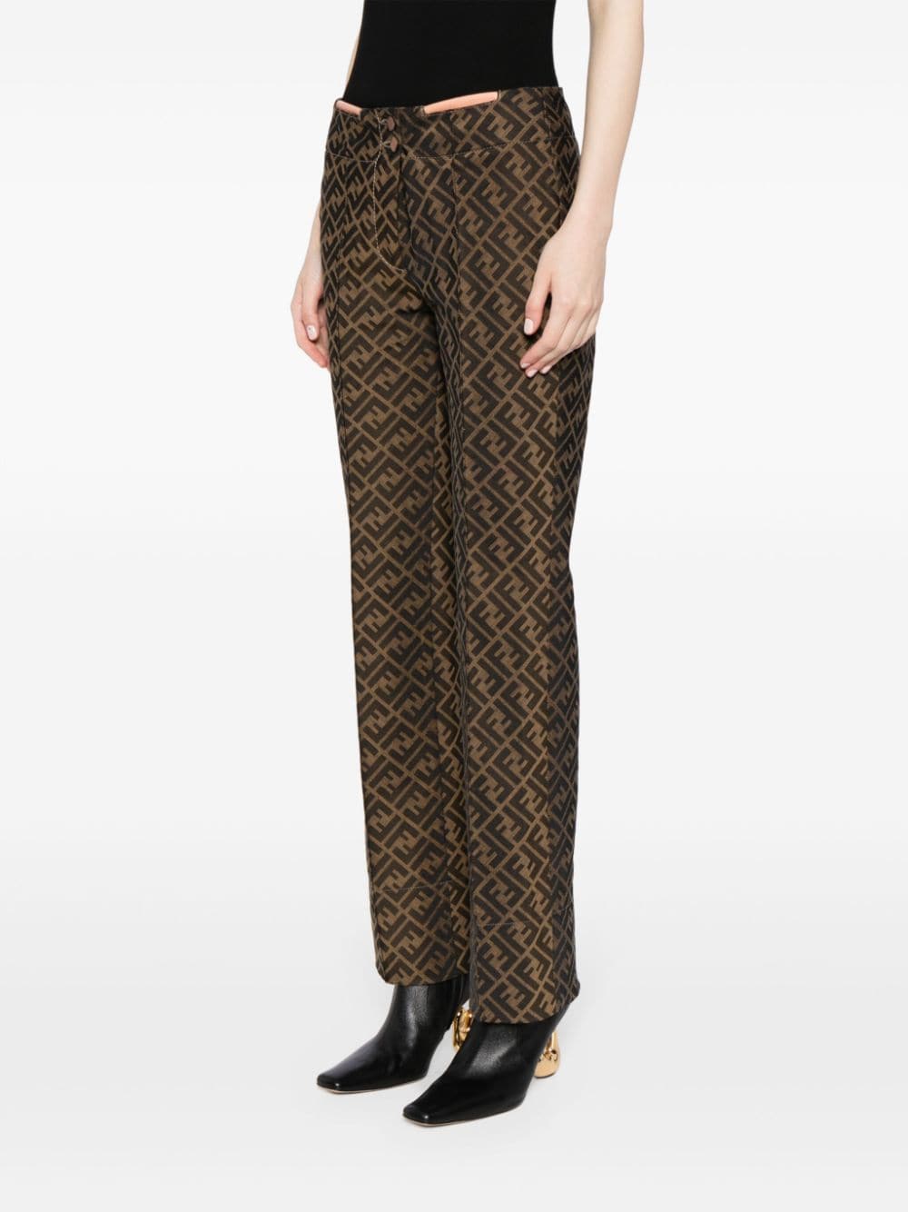 Pre-owned Fendi Zucca-pattern Low-rise Tailored Trousers In Brown