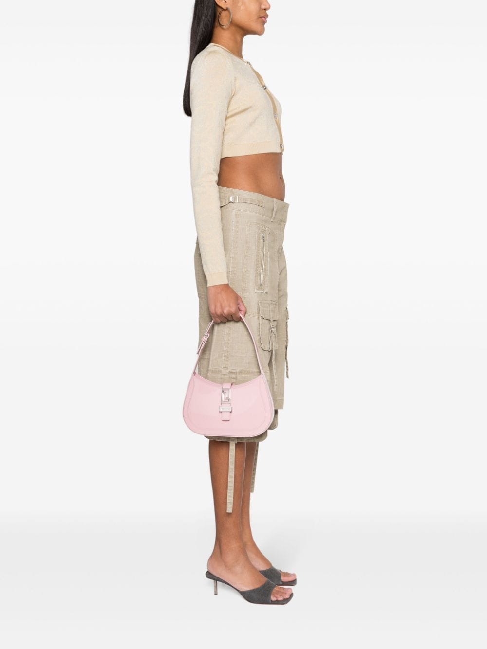 Shop Versace Small Greca Goddess Shoulder Bag In 粉色