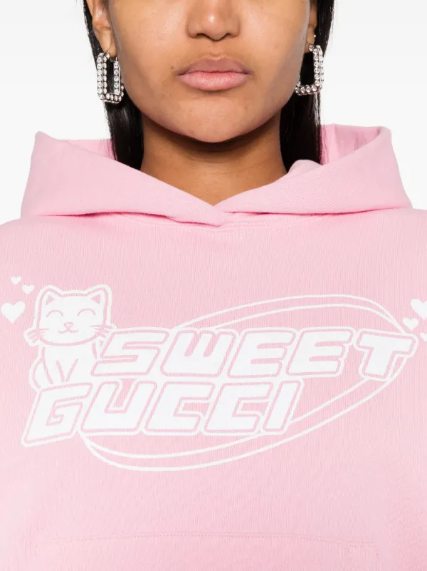 Gucci Sweet Gucci print Cotton Hoodie Pink FARFETCH UK