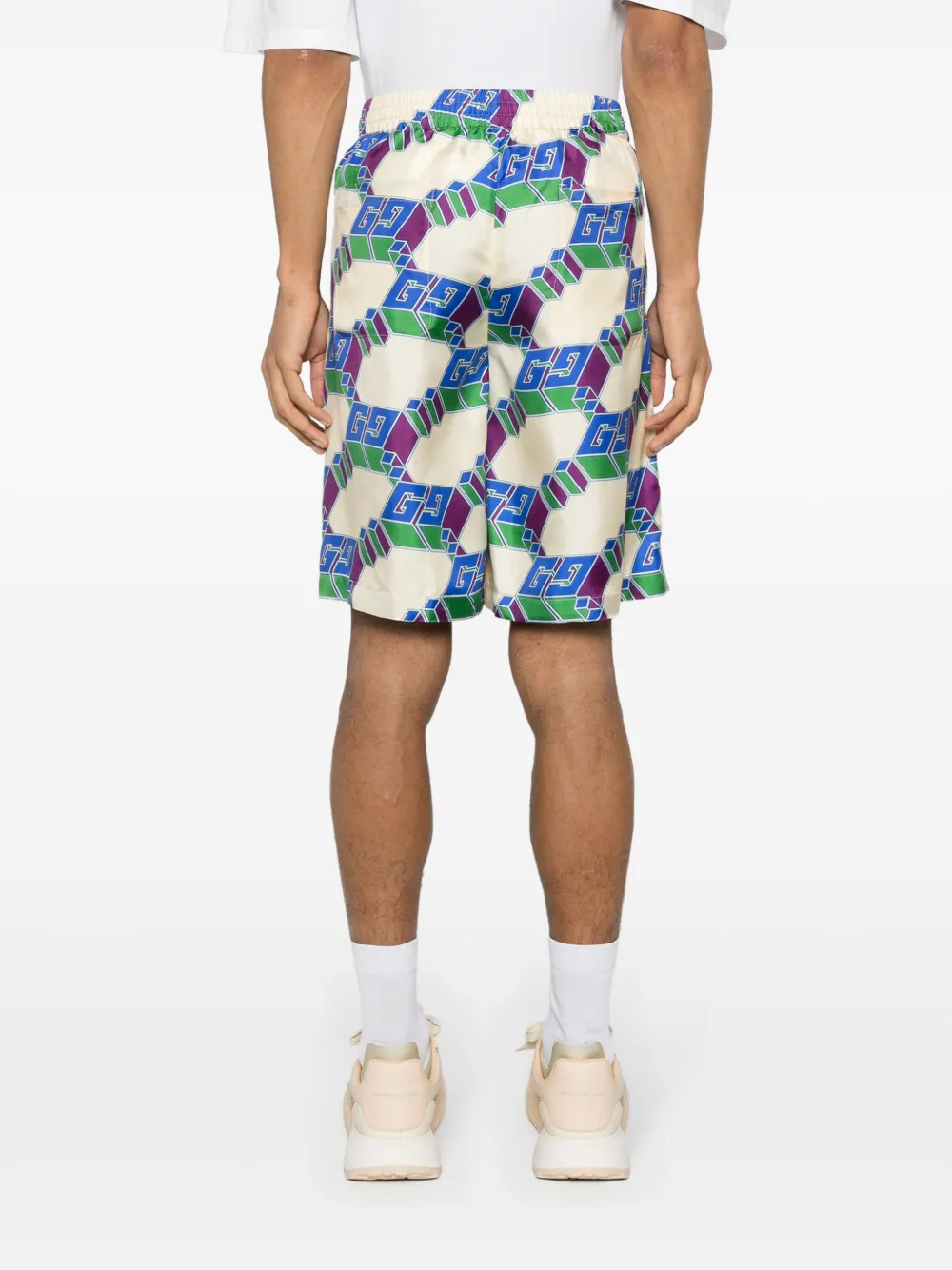 Shop Gucci Logo-print Silk Shorts In Nude