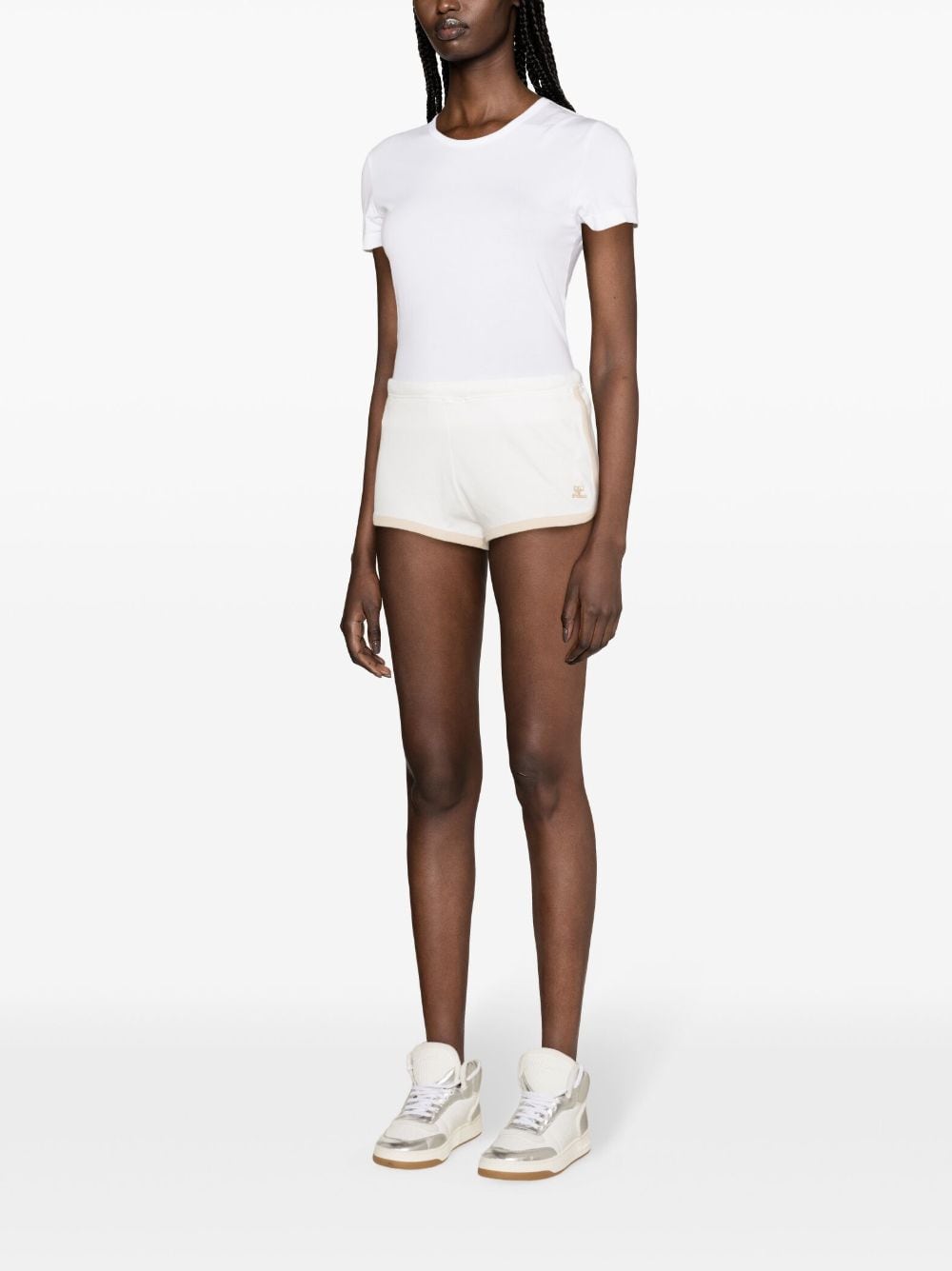 Shop Courrèges Logo-patch Cotton Shorts In White
