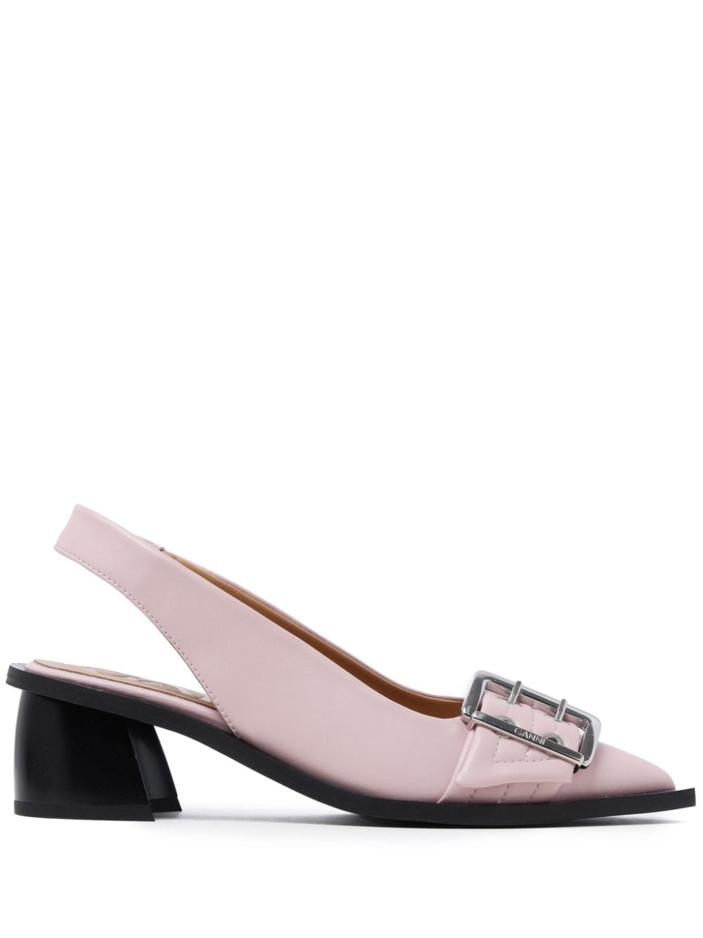 Ganni Buckle Slingback Block-heel Pumps In Chalk Pink