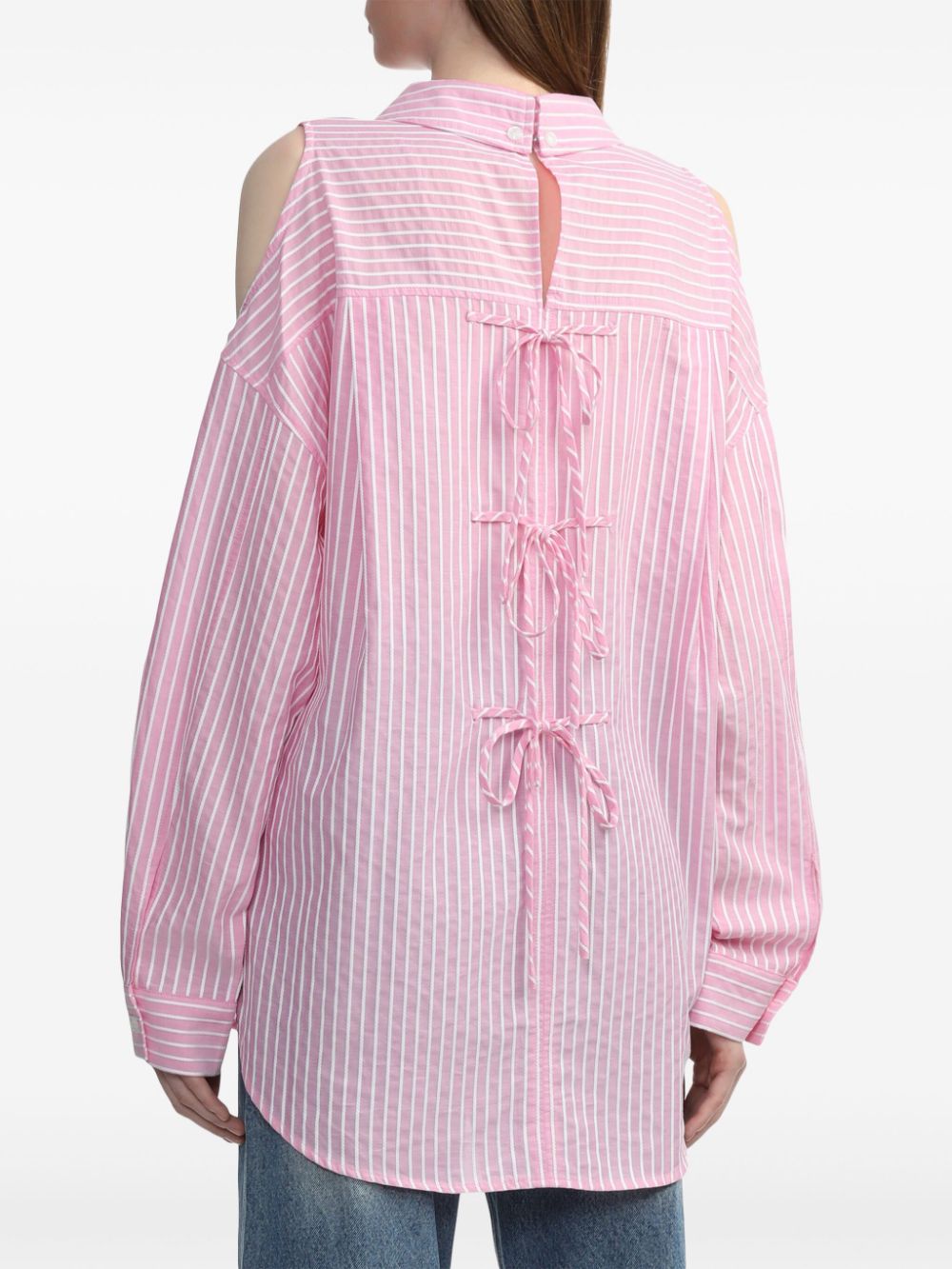 Shop Tout A Coup Striped Cold-shoulder Cotton Shirt In Pink