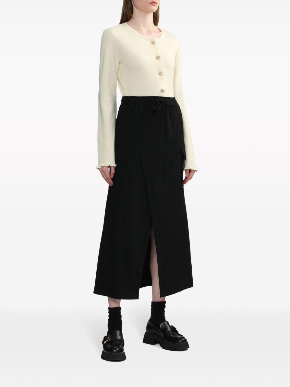 Shop Tout A Coup Elasticated-waist Midi Skirt In Black