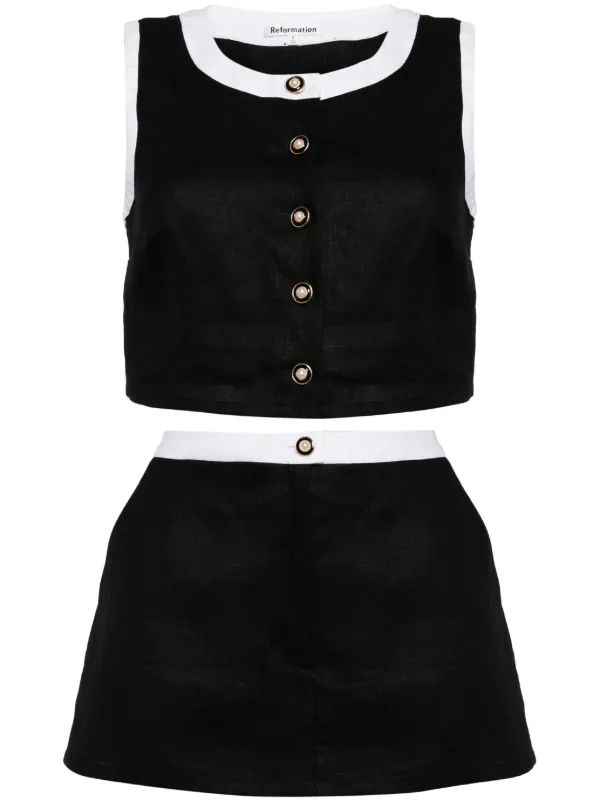 Reformation Roxy Linen two-piece Set Black FARFETCH