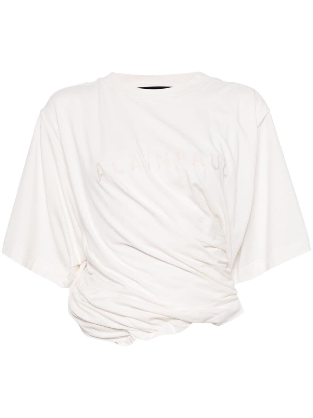 Shop Alainpaul Logo-embroidered Draped T-shirt In White