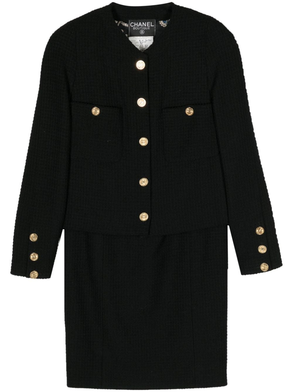 Pre-owned Chanel 1990s Tweed Wool Skirt Suit In Black