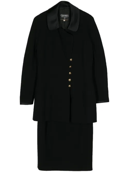 Tailleur-jupe en laine à bouton Camelia (années 2000) - CHANEL Pre-Owned - Modalova