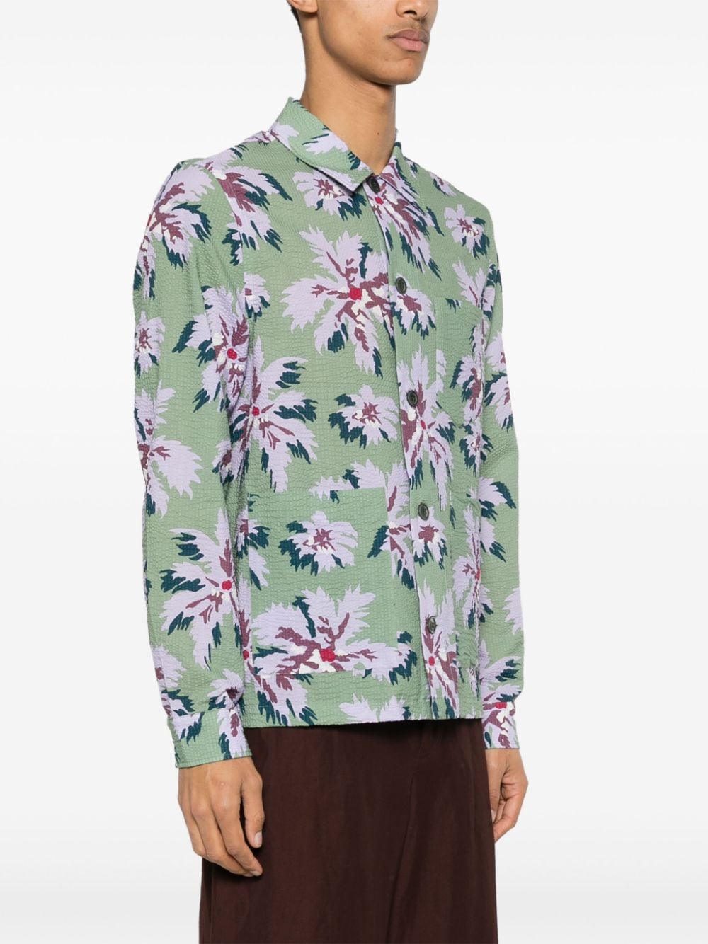 Shop Ps By Paul Smith Floral-print Seersucker Shirt Jacket In Green