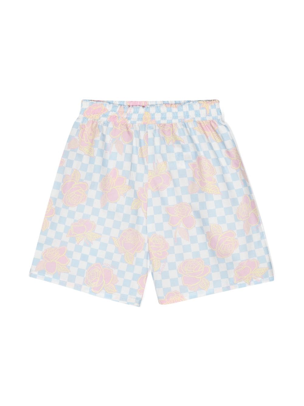 Versace Rose Contrasto Kids-print Cotton Shorts In Blue