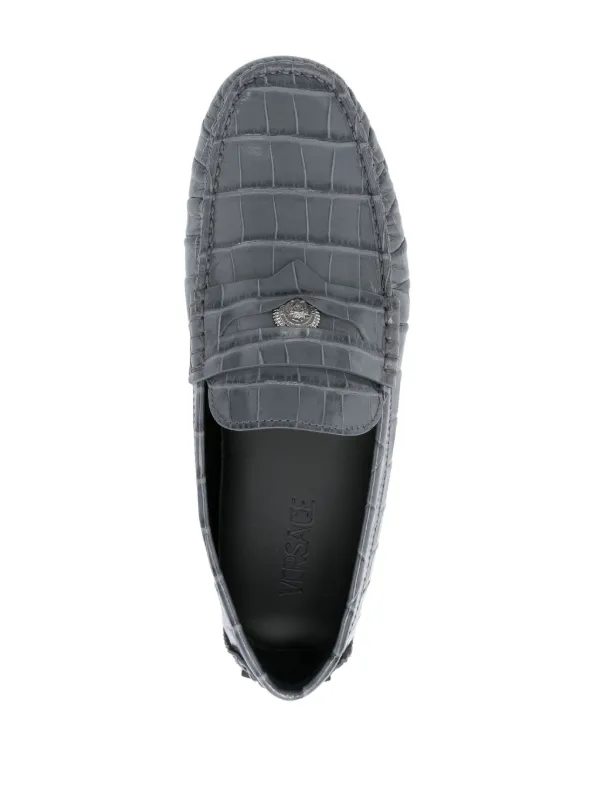 Versace Medusa croc-effect Leather Loafers | Grey | FARFETCH