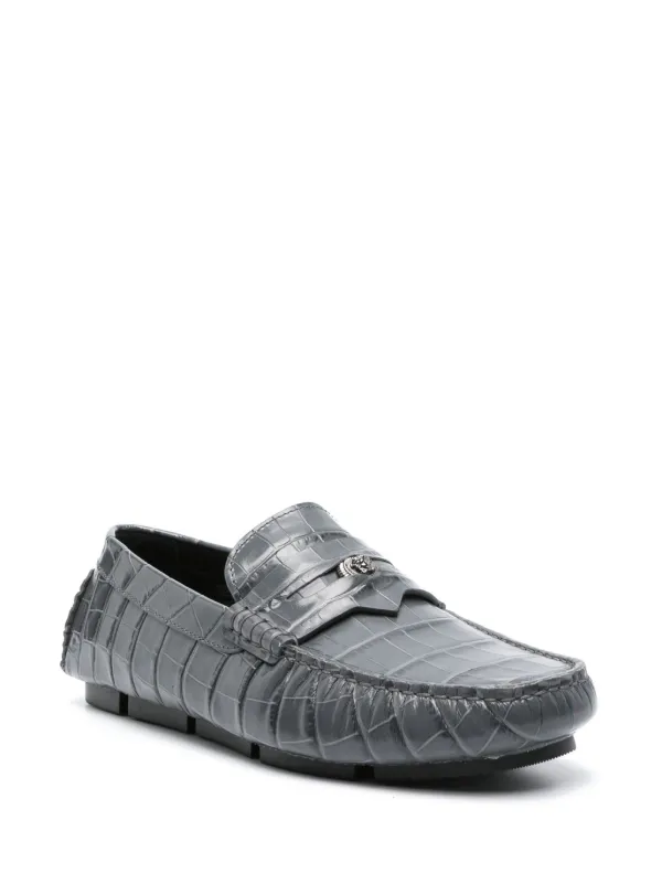 Versace Medusa croc-effect Leather Loafers | Grey | FARFETCH