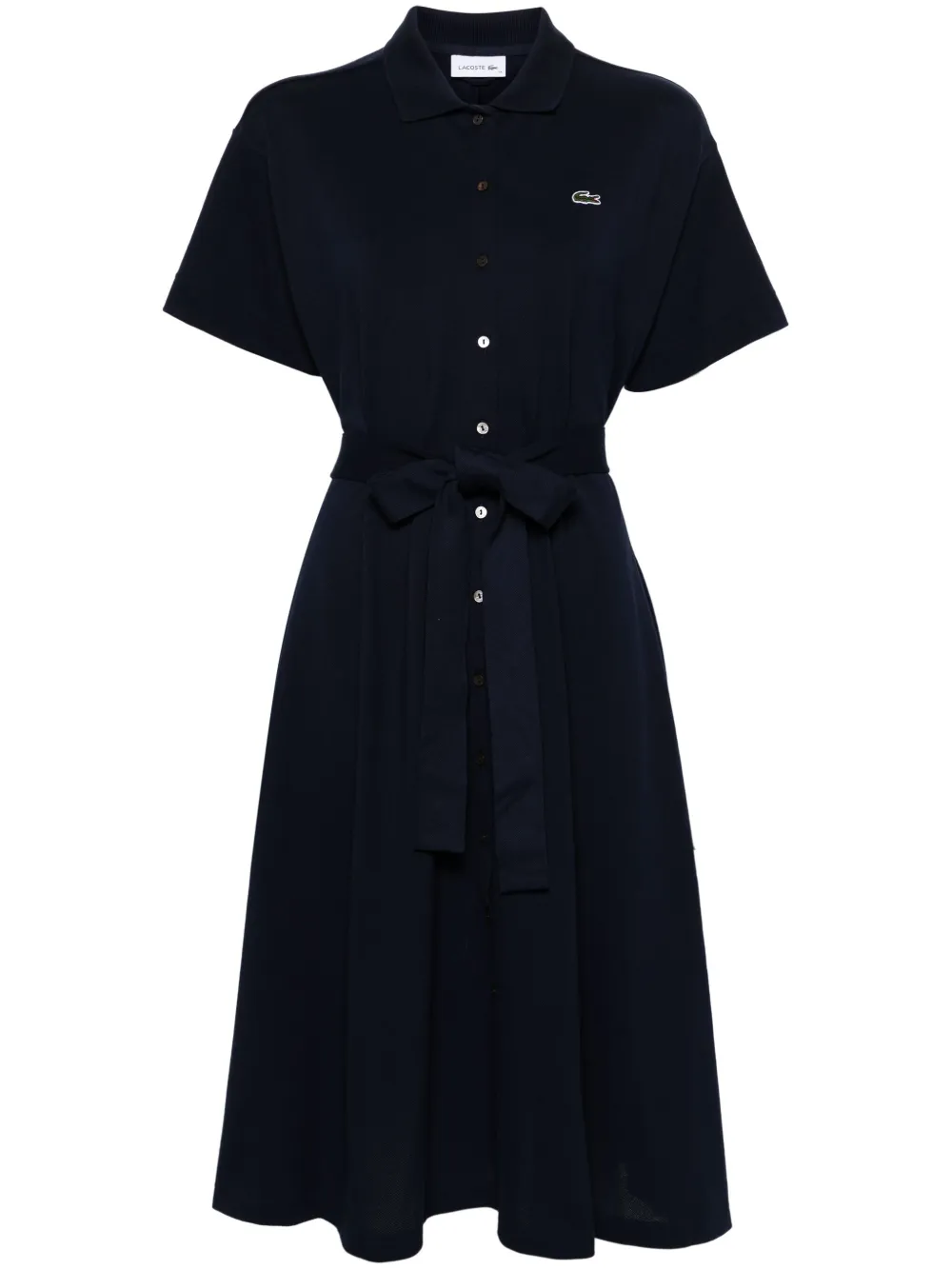 Lacoste Crocodile-patch Belted Shirtdress In Blue