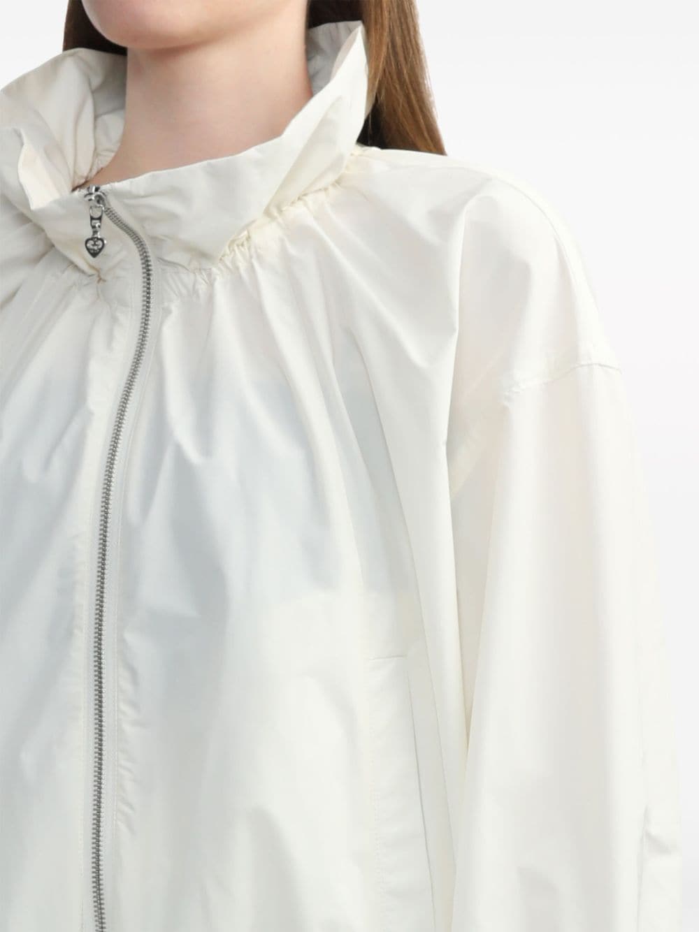 Shop Tout A Coup Ruffle-trimmed High-neck Jacket In White