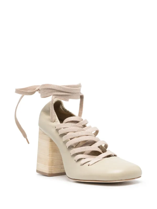 【25SS NEW】MiuMiu_women /レザー パンプス/Beige LEMAIRE 90mm lace-up Pumps | Neutrals | FARFETCH