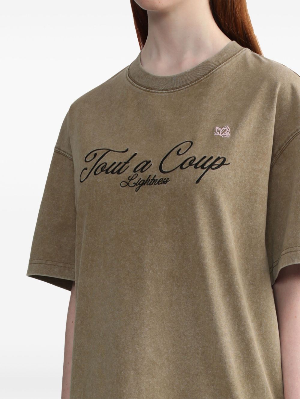 Shop Tout A Coup Logo-embroidered Cotton T-shirt In Brown