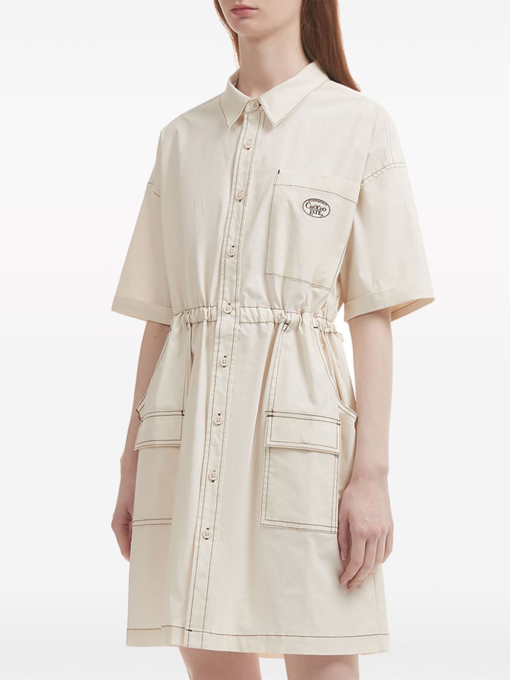 Shop Chocoolate Drawstring Denim Shirtdress In Neutrals