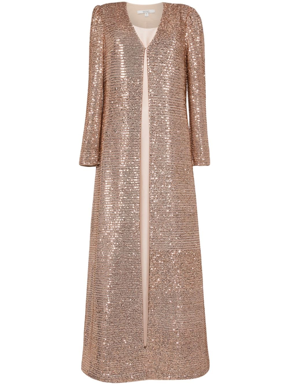 Badgley Mischka sequinned Mikado gown and duster Goud