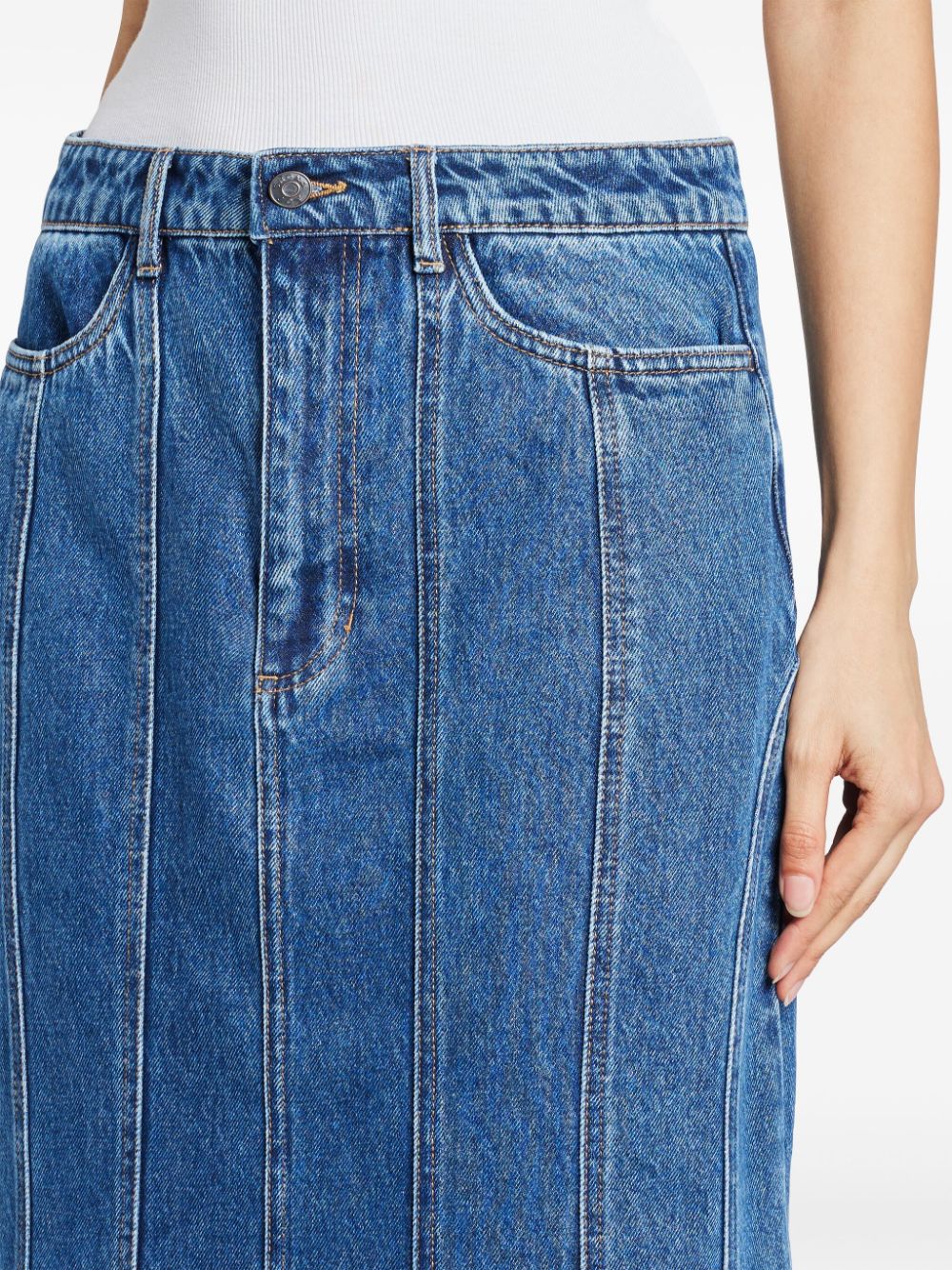 Shop Shona Joy Tovere Flared Denim Skirt In Blue