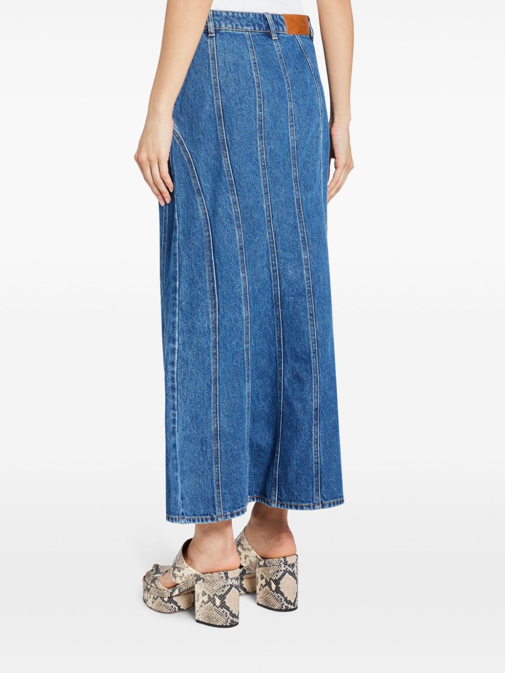 Shop Shona Joy Tovere Flared Denim Skirt In Blue
