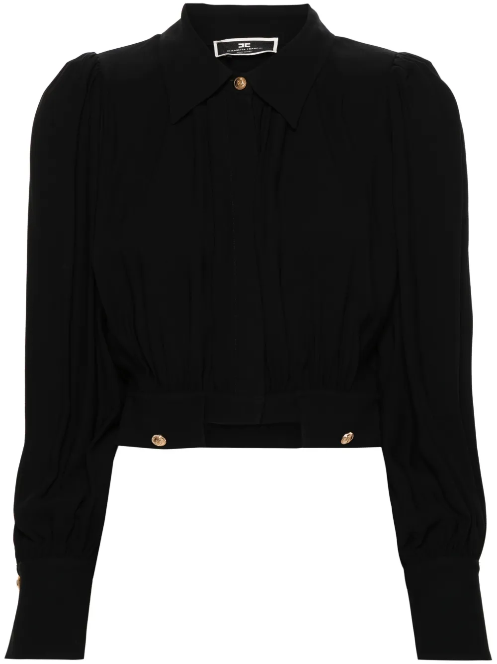 Shop Elisabetta Franchi Crepe Cropped Blouse In Black