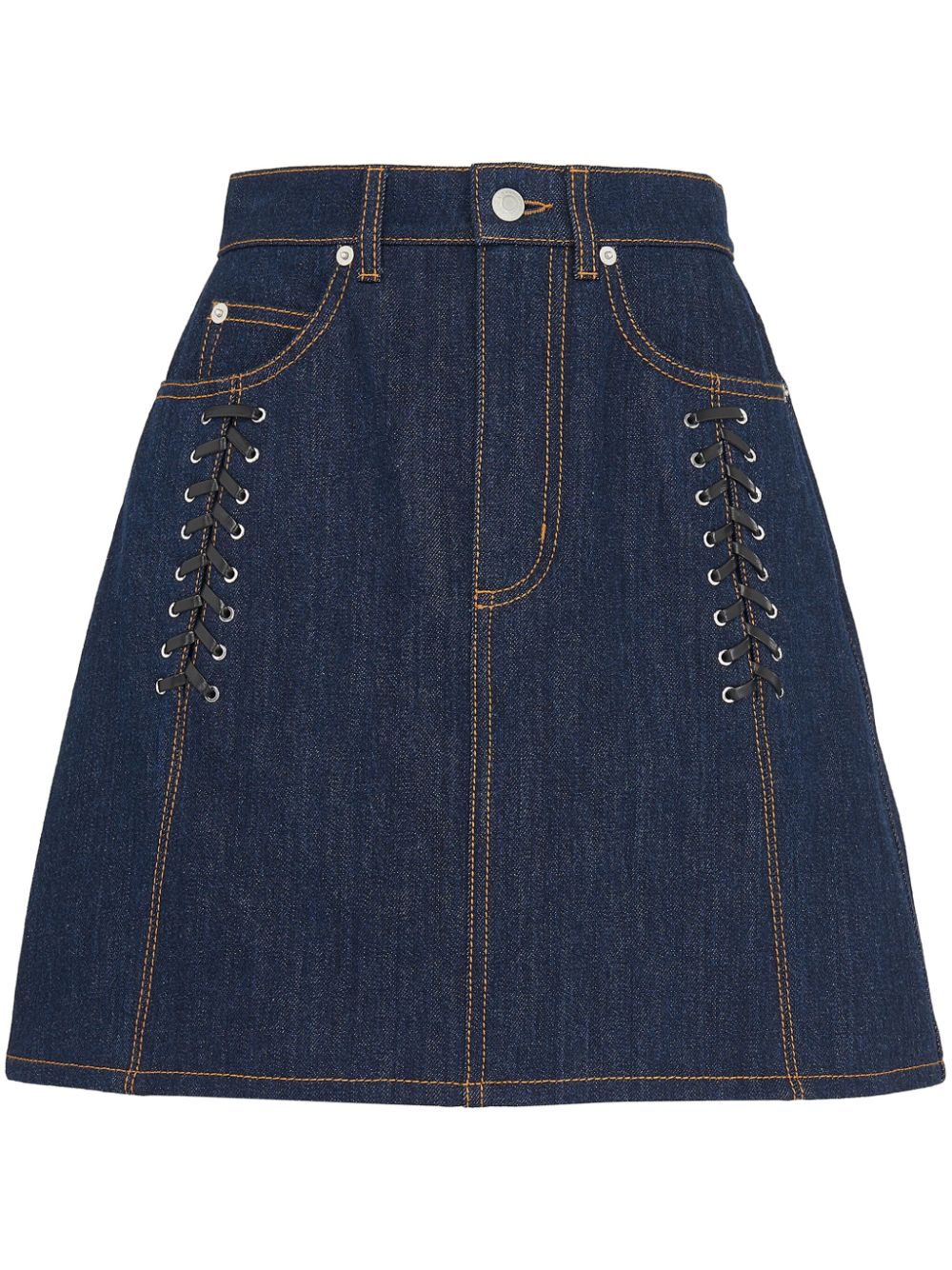 Alexander Mcqueen Lace Detail Denim Mini Skirt