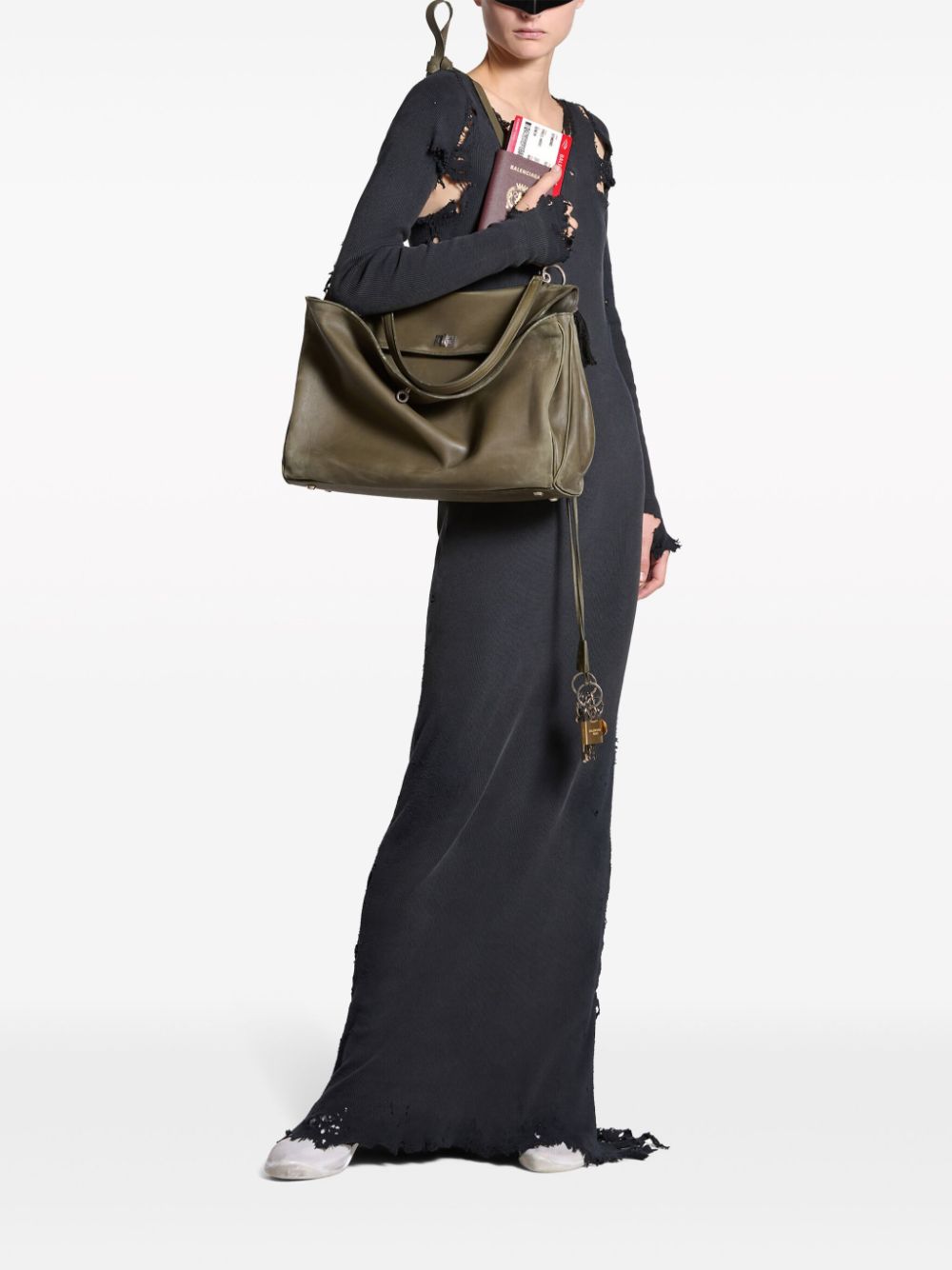 Shop Balenciaga Lingerie Distressed-cotton Maxi Dress In Black