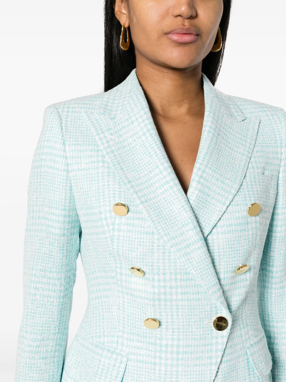 Shop Tagliatore Tweed Double-breasted Blazer In Blue