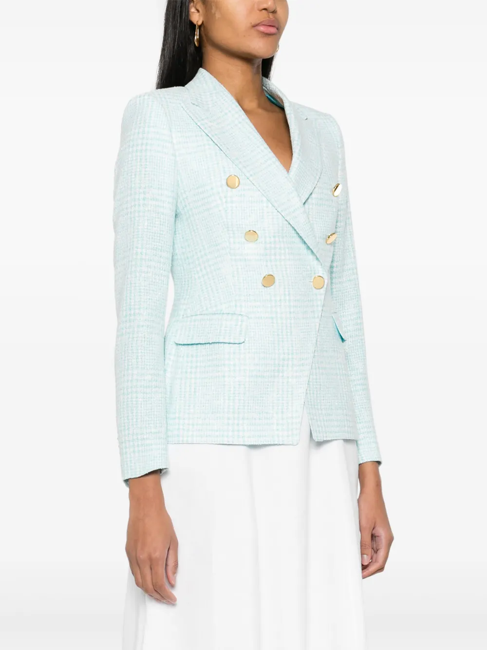 Shop Tagliatore Tweed Double-breasted Blazer In Blue