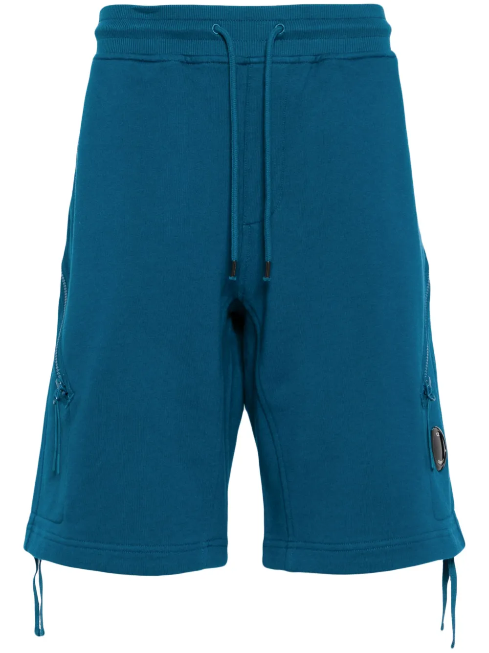 C.p. Company Lens-detail Cotton Shorts In Blue