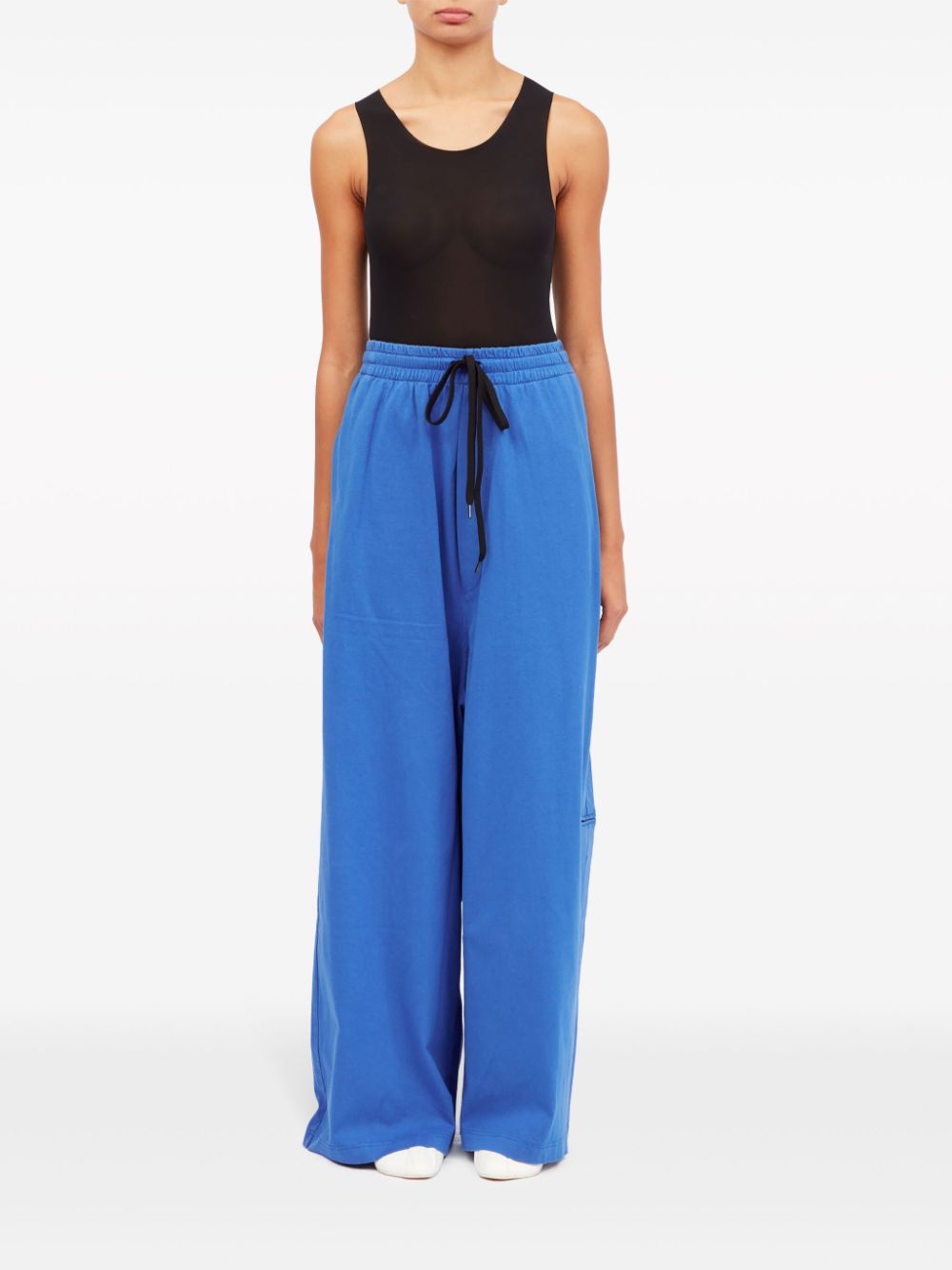 Shop Mm6 Maison Margiela Wide-leg Cotton Trousers In Blue