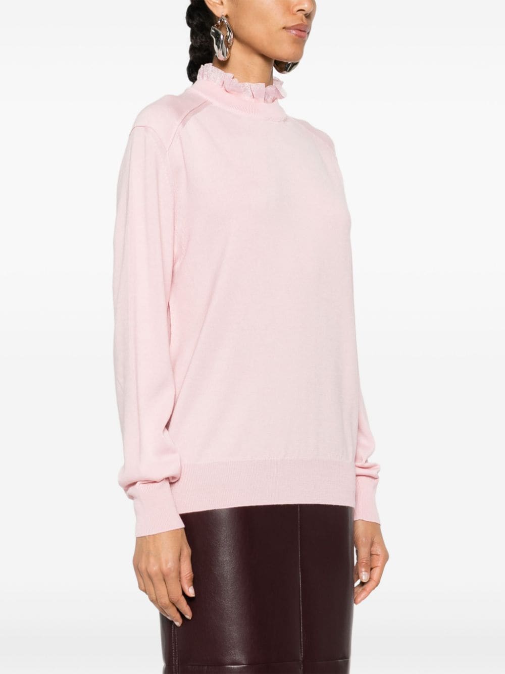 Shop Philosophy Di Lorenzo Serafini Frilled-neckline Fine-knit Jumper In Pink