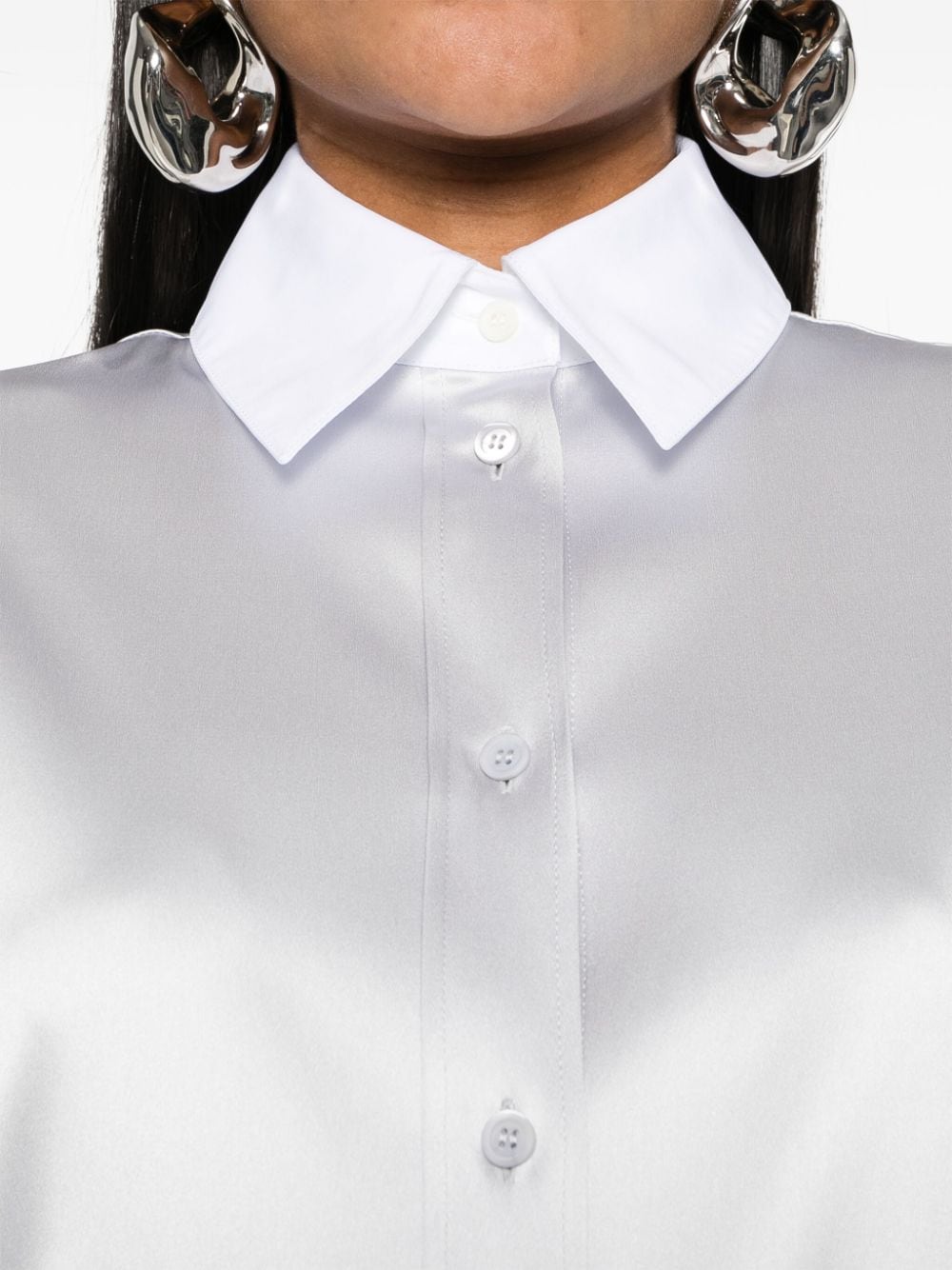 Shop Loewe Classic Collar Satin Shirt In Grey