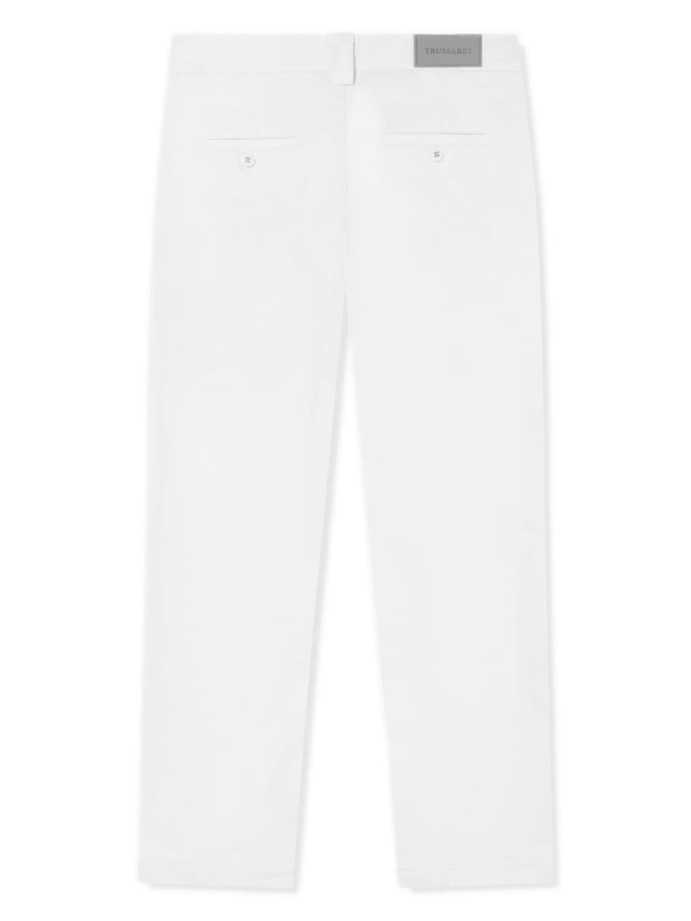 Shop Trussardi Junior Logo-embroidery Cotton Trousers In White