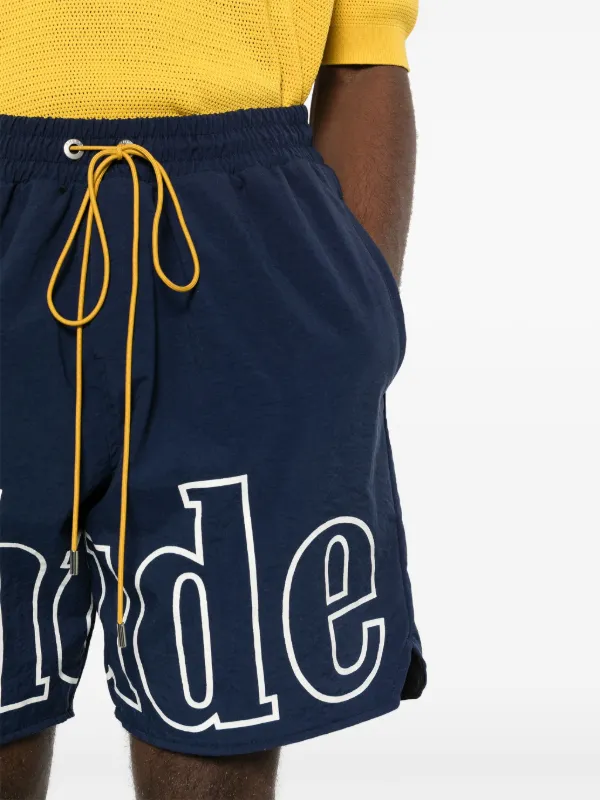 Rhude store blue logo nylon shorts