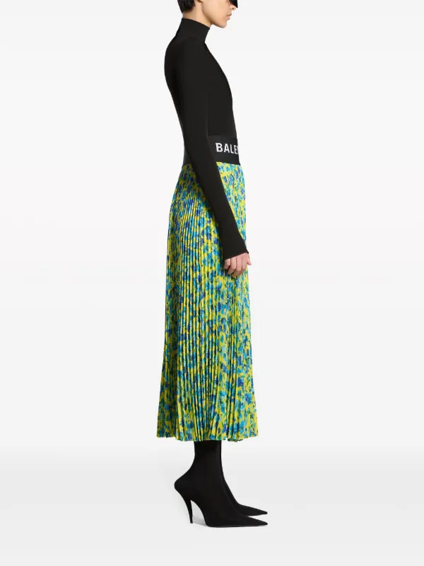 balenciagaスカート Balenciaga floral-print Pleated Midi Skirt | Blue | FARFETCH