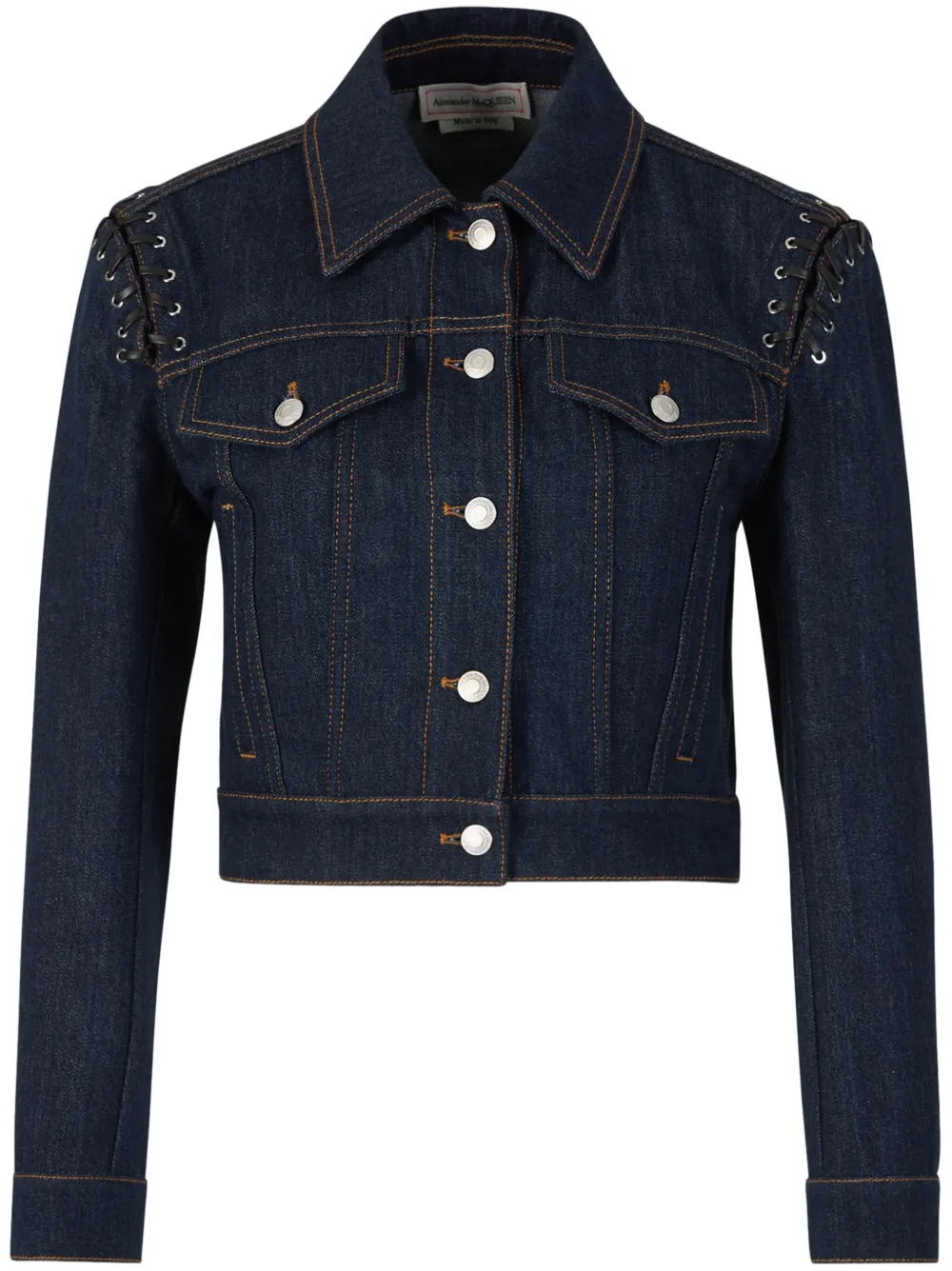 Alexander McQueen Cropped denim jack met veters Blauw