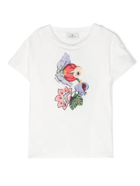 ETRO KIDS floral-embroidered cotton T-shirt