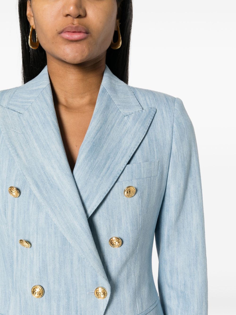 Shop Tagliatore Denim Double-breasted Blazer In Blue