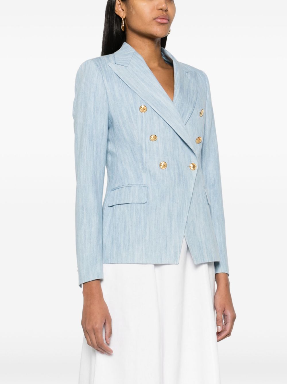 Shop Tagliatore Denim Double-breasted Blazer In Blue