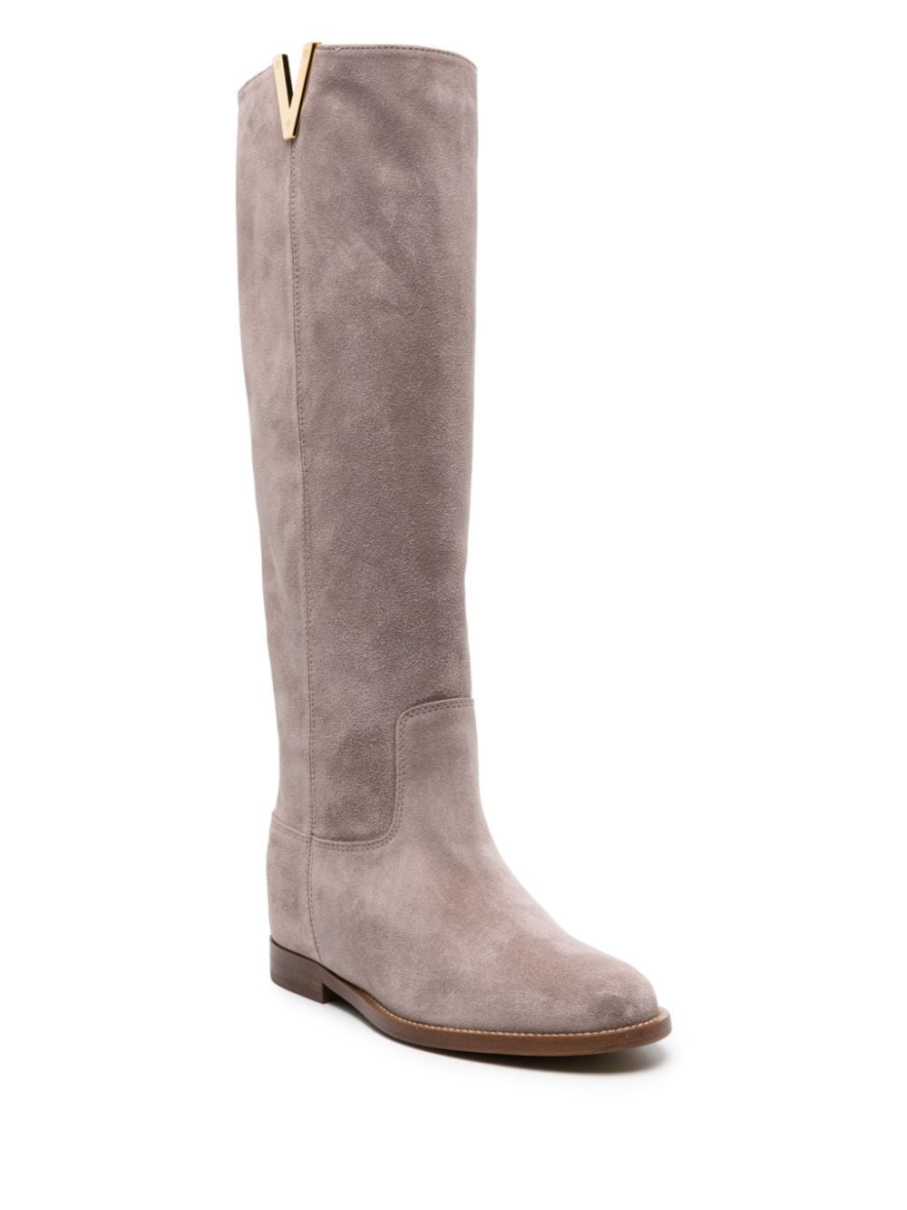 Shop Via Roma 15 Stivale V-plaque Suede Boots In Neutrals