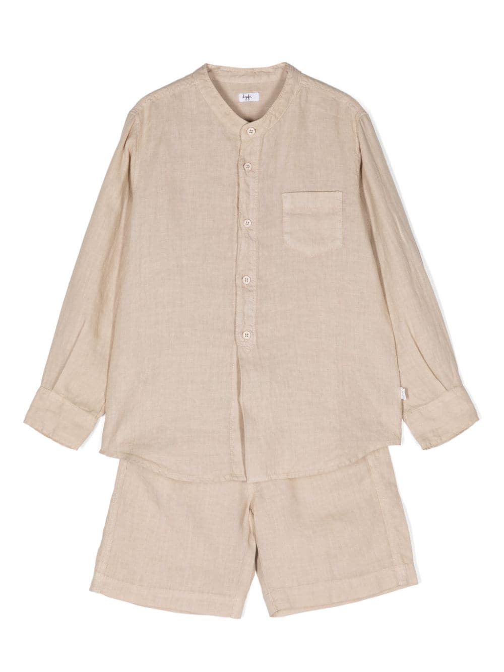 Il Gufo Kids' Button-up Linen Shorts Set In Neutrals