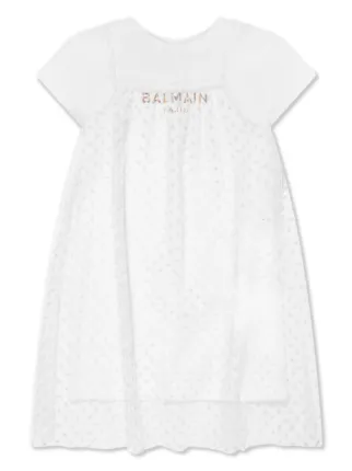 balmain kids two-tone a-line dress BABY SWEAT DRESS WITH LOGO BANDING-PINK / BLACK